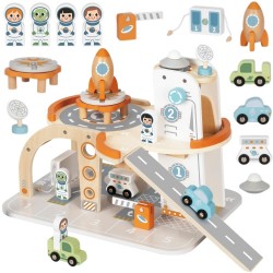 TOOKY TOY Drewniany Kosmiczny Parking  Stacja Kosmiczna