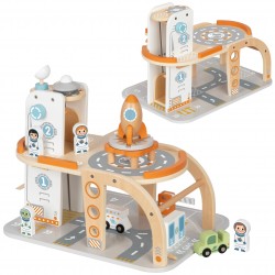 TOOKY TOY Drewniany Kosmiczny Parking  Stacja Kosmiczna
