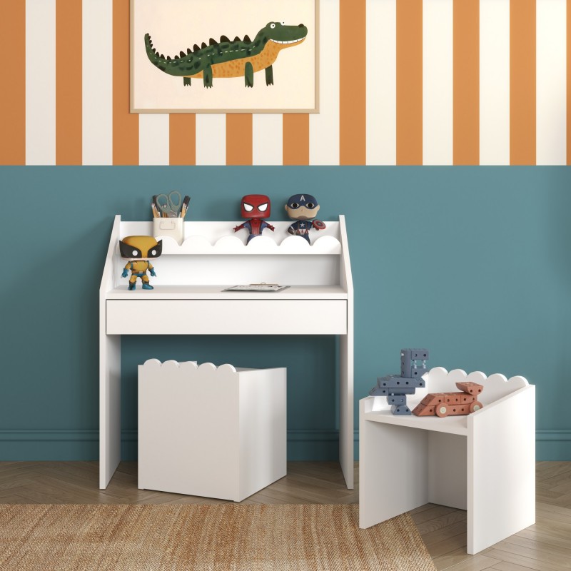 Kompaktowe Biurko Montessori dla Dzieci Book Nook Snow – Drewniane Biurko z Półką 2–8 lat
