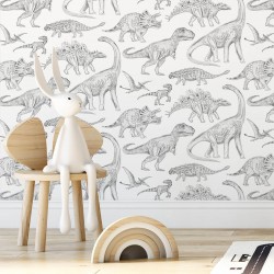 Tapeta Dino Biała - wzór dinozaury