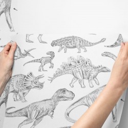 Tapeta Dino Biała - wzór dinozaury