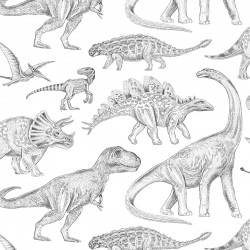 Tapeta Dino Biała - wzór dinozaury