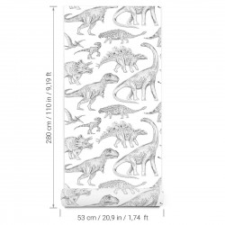 Tapeta Dino Biała - wzór dinozaury