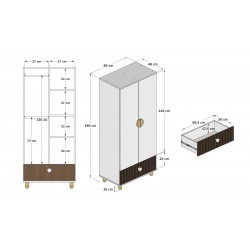 Szafa dwudrzwiowa LOFT biała z szufladą – 186 cm garderoba - wymiary