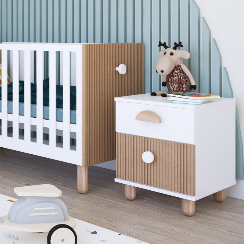 Szafka nocna LOFT biała 57 cm z dwiema szufladami – stylowa do sypialni