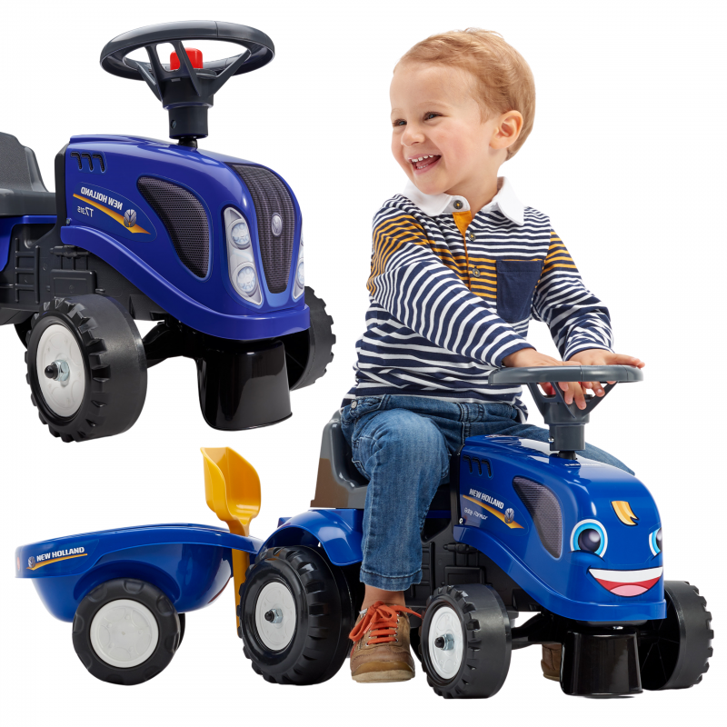 FALK Traktorek Baby New Holland Niebieski z Przyczepką + akc. od 1 roku FALK Traktorek Baby New Holland Niebieski z Przyczepką + akc. od 1 roku