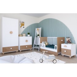Białe łóżeczko LOFT 2w1 120x60 z szufladą, barierką i opcją tapczanika