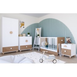 Białe łóżeczko LOFT 2w1 120x60 z szufladą, barierką i opcją tapczanika