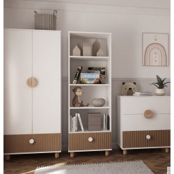 Regał LOFT z szufladą – biały/natura, 4 półki, pojemny regał dziecięcy