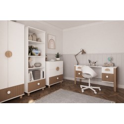 Regał LOFT z szufladą – biały/natura, 4 półki, pojemny regał dziecięcy