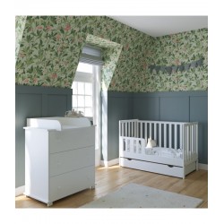 Łóżeczko niemowlęce 2w1 BAMBI 120x60 bez szuflady z barierką Białe