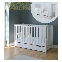 Łóżeczko niemowlęce 2w1 BAMBI 120x60 bez szuflady z barierką Białe