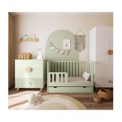 Łóżeczko niemowlęce 2w1 BAMBI 120x60 z szufladą i barierką Mięta