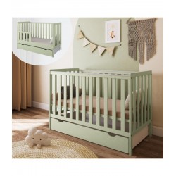 Łóżeczko niemowlęce 2w1 BAMBI 120x60 z szufladą i barierką Mięta