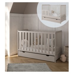 Łóżeczko niemowlęce 2w1 BAMBI 120x60 z szufladą i barierką Kaszmir