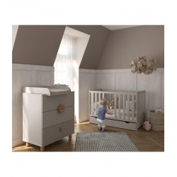 Łóżeczko niemowlęce 2w1 BAMBI 120x60 z szufladą i barierką Kaszmir