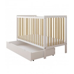 Łóżeczko dziecięce 2w1 LUMI 120×60 cm z szufladą i barierką – drewniane / tapczanik Białe