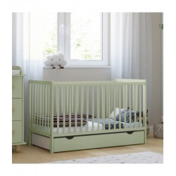 Łóżeczko dziecięce 2w1 LUMI 120×60 cm z szufladą i barierką – drewniane / tapczanik Mięta