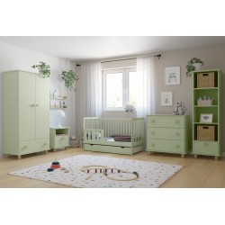 Łóżeczko dziecięce 2w1 LUMI 120×60 cm z szufladą i barierką – drewniane / tapczanik Mięta