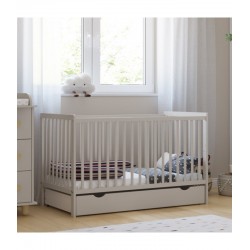 Łóżeczko dziecięce 2w1 LUMI 120×60 cm z szufladą i barierką – drewniane / tapczanik Kaszmir