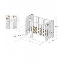 Łóżeczko niemowlęce STAR 2w1 120x60 + barierka – tapczanik, barierka gratis - wymiary