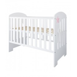 Łóżeczko niemowlęce STAR 2w1 120x60 + barierka – tapczanik, barierka gratis biały/róż