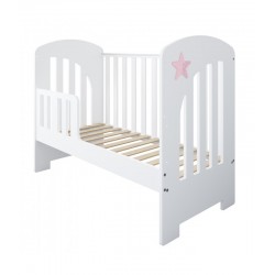 Łóżeczko niemowlęce STAR 2w1 120x60 + barierka – tapczanik, barierka gratis biały/róż