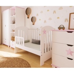 Łóżeczko niemowlęce STAR 2w1 120x60 + barierka – tapczanik, barierka gratis biały/róż