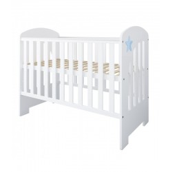 Łóżeczko niemowlęce STAR 2w1 120x60 + barierka – tapczanik, barierka gratis biały/niebieski