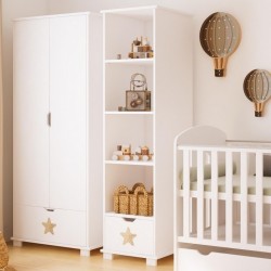 Regał biały / naturalny STAR – z szufladą i półkami – pokój dziecka / młodzieżowy
