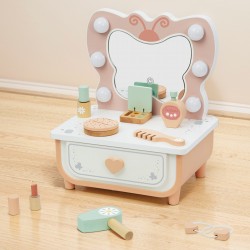 TOOKY TOY Drewniana Toaletka Motyl Akcesoria Lustro z Oświetleniem LED + Kosmetyki