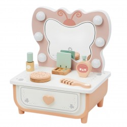 TOOKY TOY Drewniana Toaletka Motyl Akcesoria Lustro z Oświetleniem LED + Kosmetyki