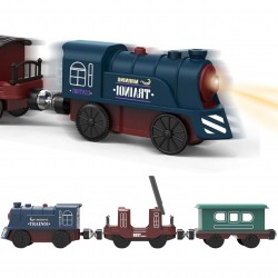WOOPIE Elektryczna Kolejka Tor Retro Ciuchcia Lokomotywa + 2 Wagony – Zestaw 76 el.