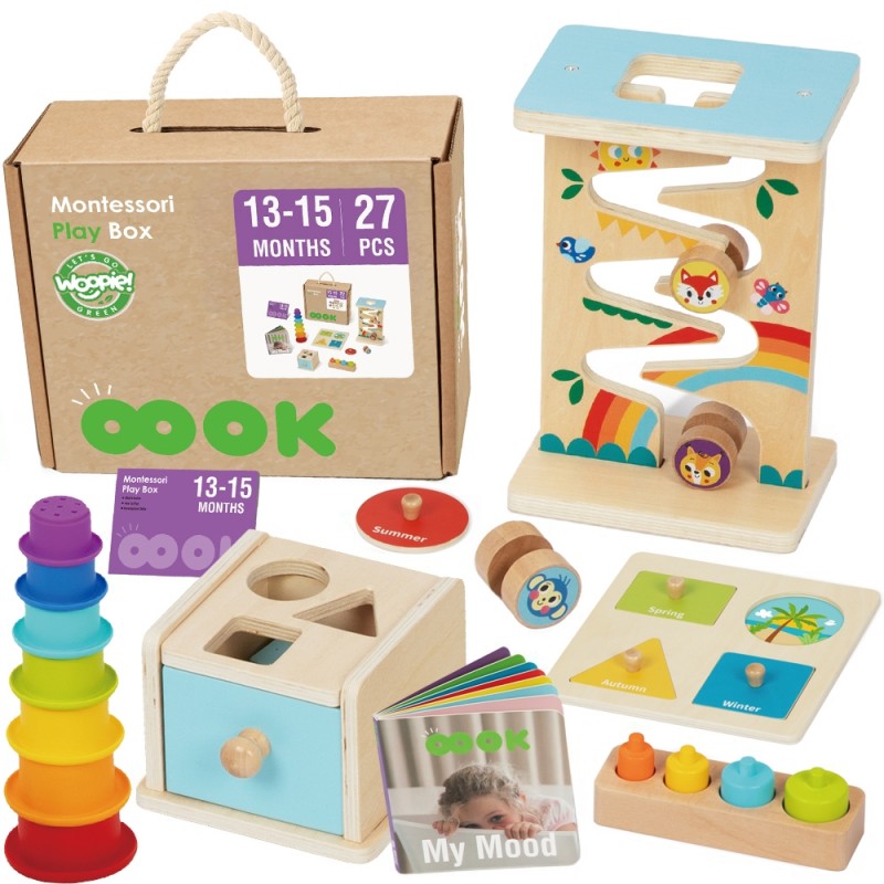 WOOPIE GREEN Pudełko Box 6w1 13-15m Montessori Edukacyjne Sensoryczne FSC