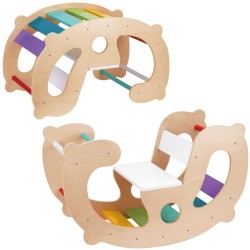 WOOPIE GREEN Drewniany Tęczowy Bujak i Mostek 2w1 Montessori FSC