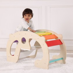 WOOPIE GREEN Drewniany Tęczowy Bujak i Mostek 2w1 Montessori FSC