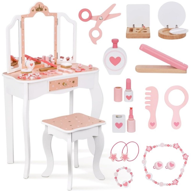 WOOPIE GREEN Drewniana Toaletka z Lustrem i Akcesoriami