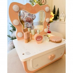 TOOKY TOY Drewniana Toaletka Motylek Akcesoria Lustro z Oświetleniem LED + Kosmetyki