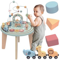 TOOKY TOY Drewniany Stolik Edukacyjny Montessori XXL dla Dzieci Interaktywny Kolejka