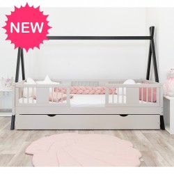 Łóżko dziecięce Tipi czarny/kaszmir – Drewniane łóżko tipi dla dzieci z opcjami szuflad