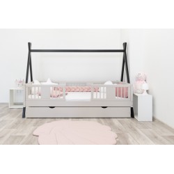 Łóżko dziecięce Tipi czarny/kaszmir – Drewniane łóżko tipi dla dzieci z opcjami szuflad