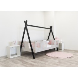 Łóżko dziecięce Tipi czarny/kaszmir – Drewniane łóżko tipi dla dzieci z opcjami szuflad