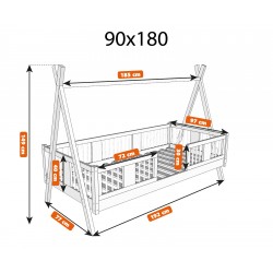 Łóżko dziecięce Tipi czarny/kaszmir – Drewniane łóżko tipi dla dzieci z opcjami szuflad - wymiary