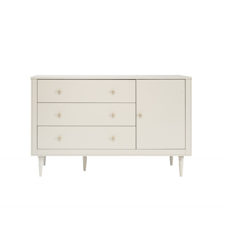 Komoda dziecięca 3 szuflady + 1 drzwi Pinio Petite – komoda do pokoju dziecka z opcją przewijaka, szampańska