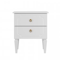 Biała szafka nocna z 2 szufladami Bellamy Royal – klasyczny stolik nocny do sypialni i pokoju dziecka