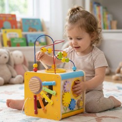 Viga PolarB Drewniana Kostka Edukacyjna 5w1 Pętla Motoryczna Labirynt Sorter