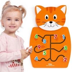 VIGA Drewniana Tablica Manipulacyjna Cyfry Kotek Certyfikat FSC Montessori