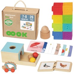 WOOPIE GREEN Box Pudełko XXL Montessori Edukacyjne 6w1 Sensoryczne 7-8 Miesięcy 26el. FSC