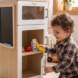 VIGA Drewniana Lodówka z Zamrażarką Kuchnia dla Dzieci Biała Tablica Kredowa