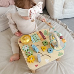 WOOPIE GREEN Drewniany Stolik Edukacyjny Muzyczny Labirynt Sensoryczny 5W1